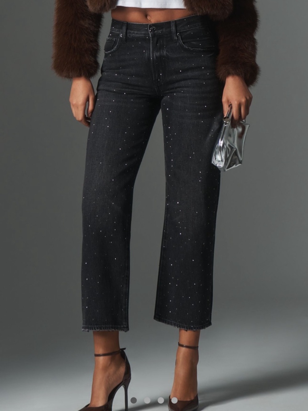 Pistola Lexi Mid Rise Bowed Straight Black Sparkle Cropped Jeans NEW